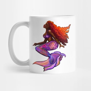 Black African American mermaid with flowing Afro red hair locs women girls Black Mermaid Mug